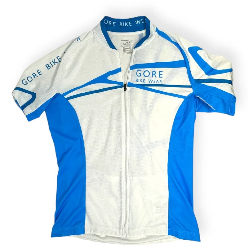 Price Drop Blue & White Athletic Top Short Sleeve Gore Bike Wear, Size L