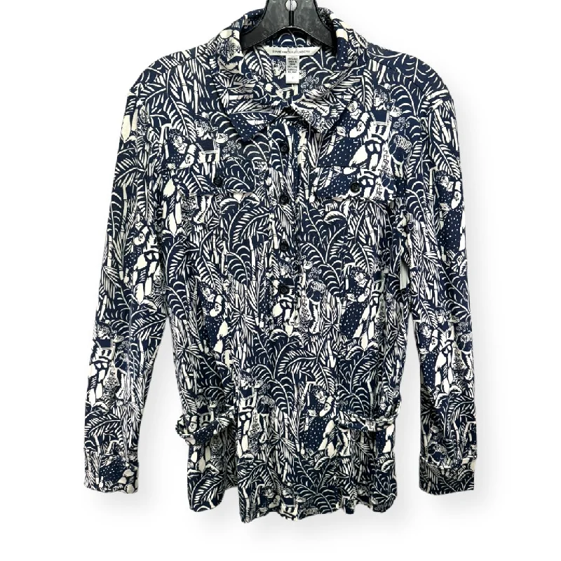 Limited Time Blue & White Top Long Sleeve Designer Diane Von Furstenberg, Size 12