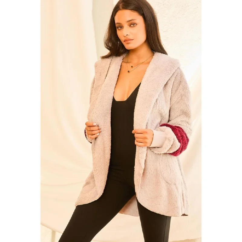 New Deals Color Block Long Sleeve Wool Hoodie Jacket With Pocket