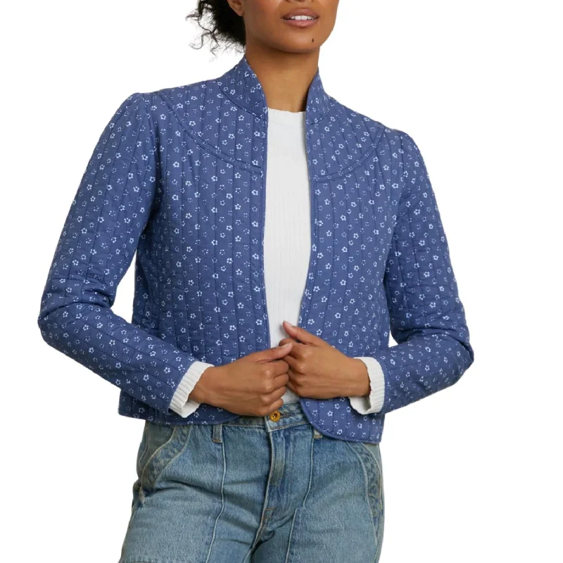 Epic Deals Daisy Crop Quilted Jacket In Indigo Flower