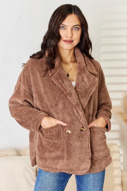 YEAR-End Sale Double Breasted Fuzzy Coat