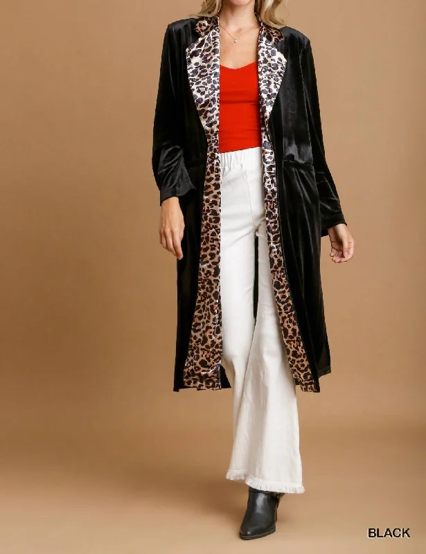Can't Miss Duster Kimono With Contrast Leopard Detail In Black Velvet