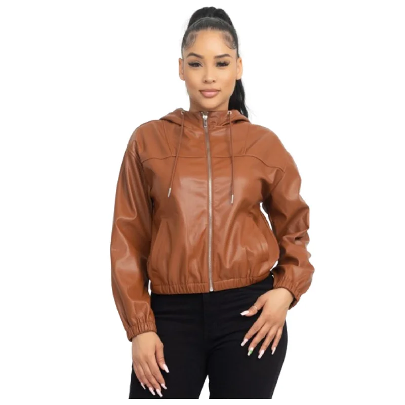 Best Deals Faux Leather Hoodie Jacket
