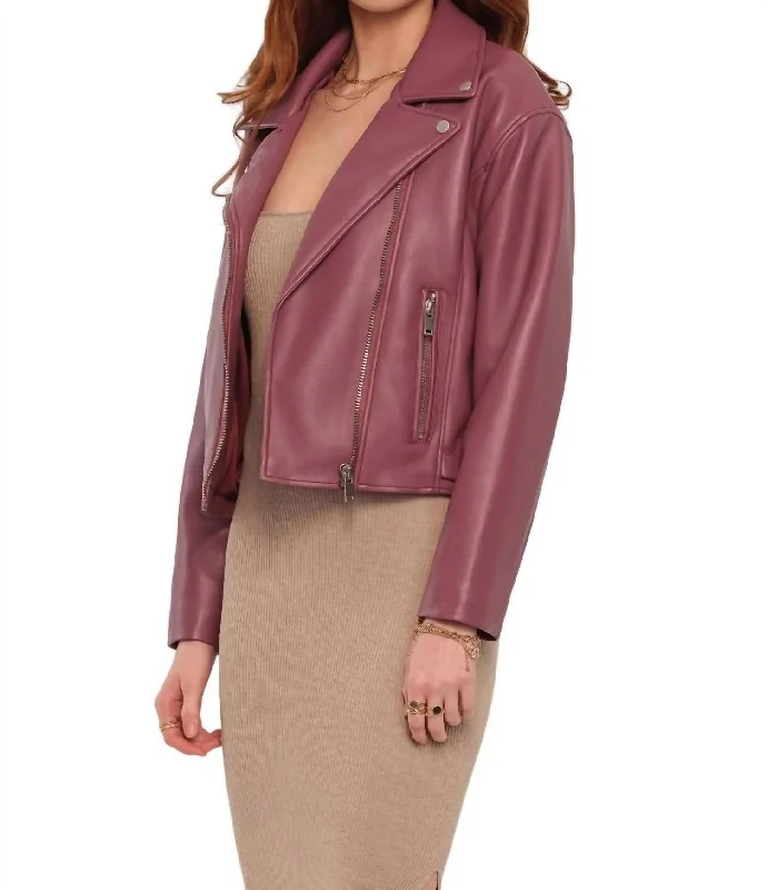Closeout Faux Leather Moto Jacket In Purple Mauve