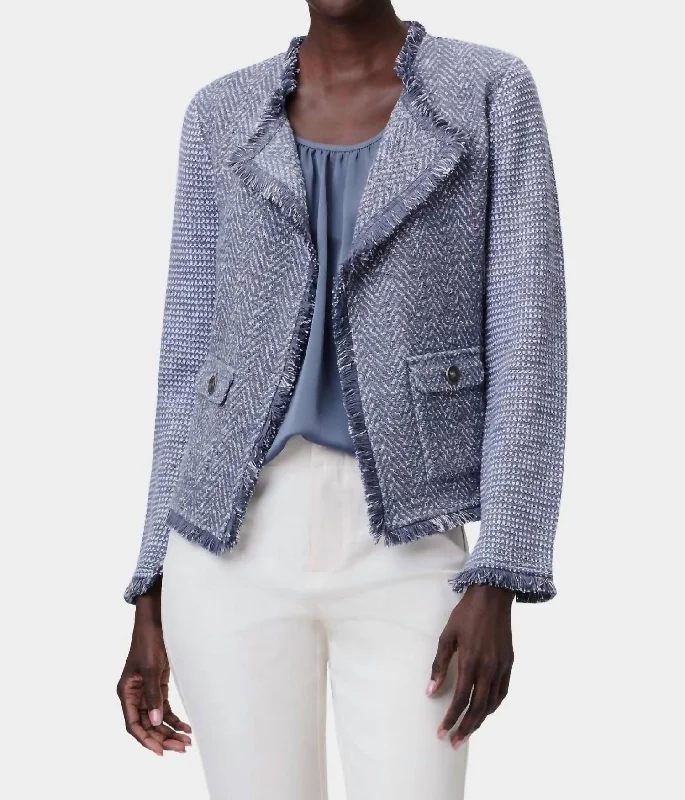 Savings Event Fringe Mix Knit Pocket Jacket In Slate