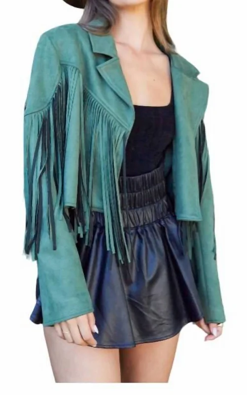 Huge Savings Fringe Suede Jacket In Olive