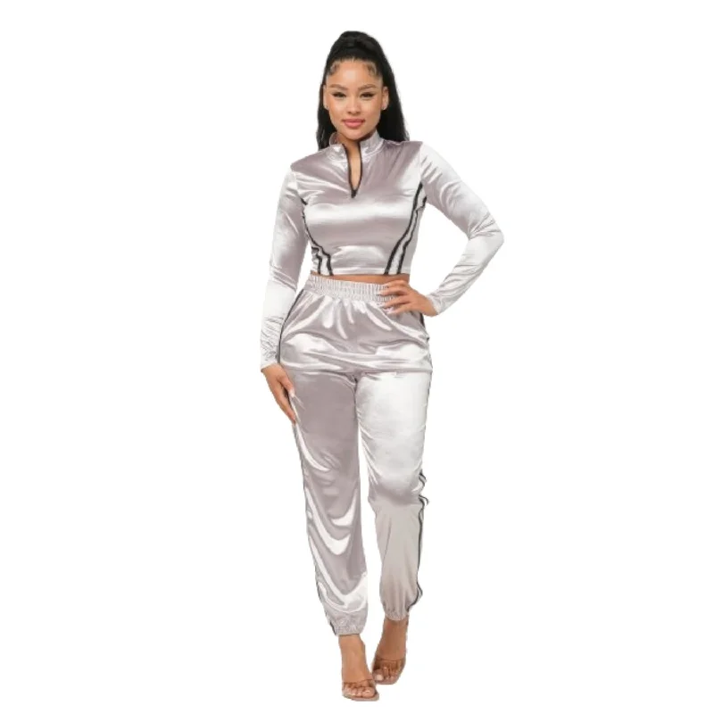 TIME-Limited Offer Front Zip Up Stripes Detail Jacket And Pants Set