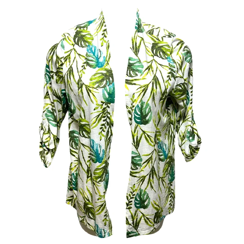 Super Sale Great Havana Open Knit Jacket in Reef Print Chicos, Size 8