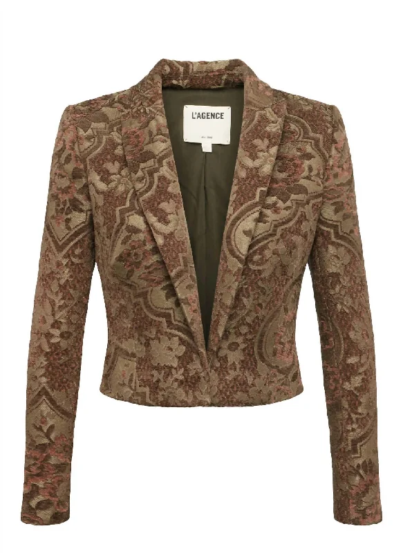 Bargain Blast Jen Cropped Blazer In Green Multi Tapestry