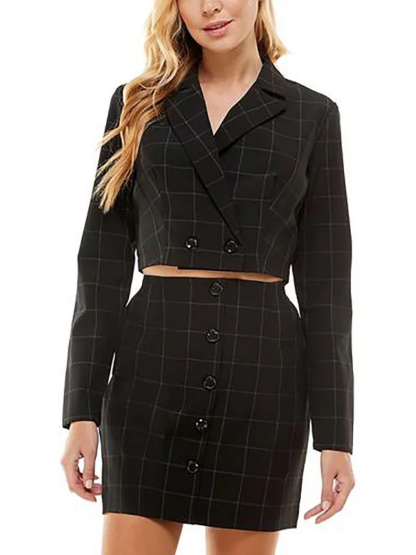 Exclusive Savings Juniors Womens Window Pane Double Breasted Bolero