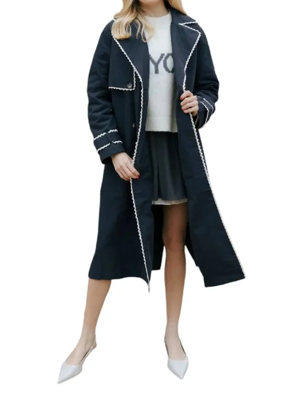 New Deals Lace Trim Trench Coat In Navy