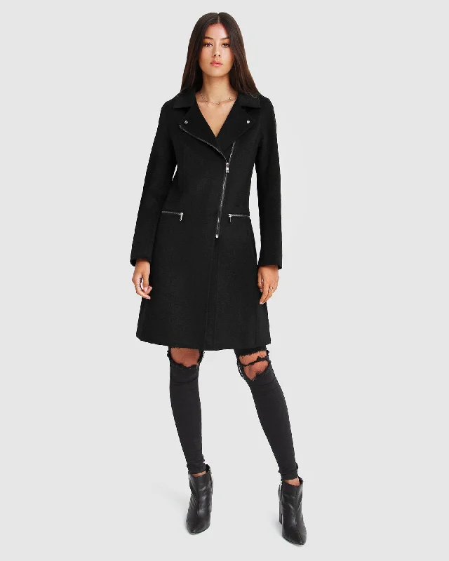 Low Prices Last Chance Wool Blend Moto Coat - Black
