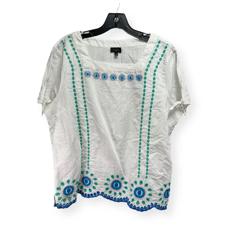 Overstock Sale Linen White Top Short Sleeve Talbots, Size Petite   Xl