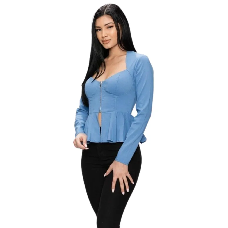 Huge Savings Long Sleeve Ruffle Zip-up Jacket