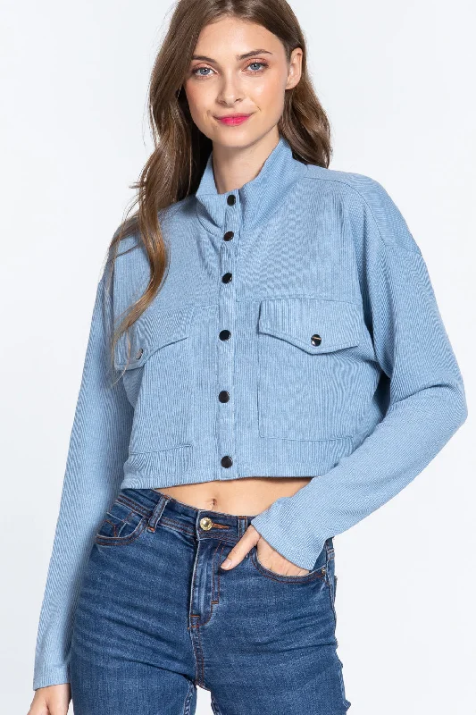 Special Price Long Slv Snap Button Crop Jacket