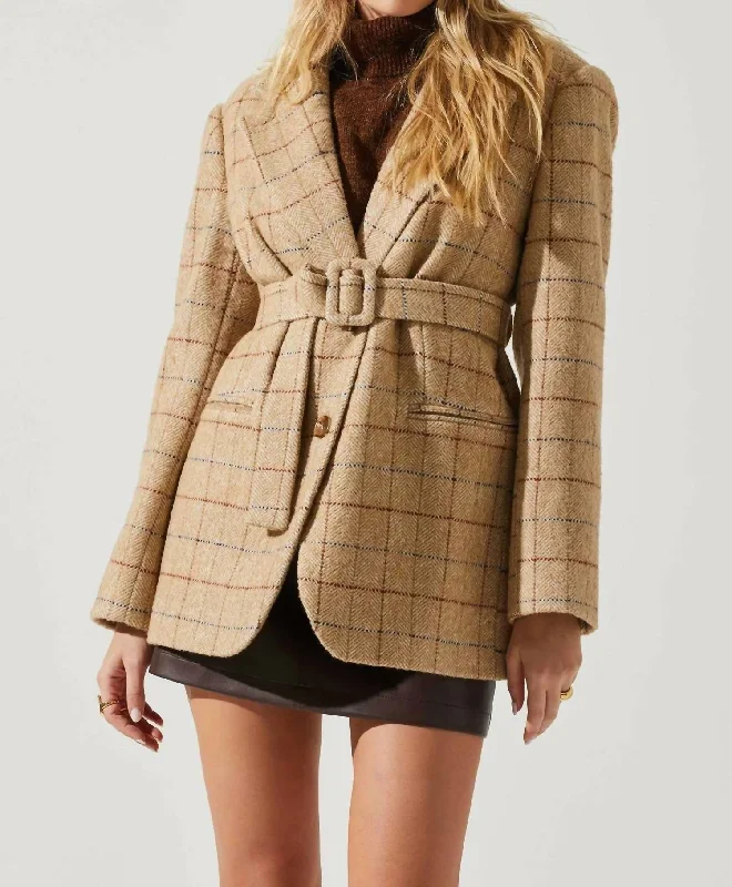 Today's Special Lottie Plaid Belted Blazer In Taupe