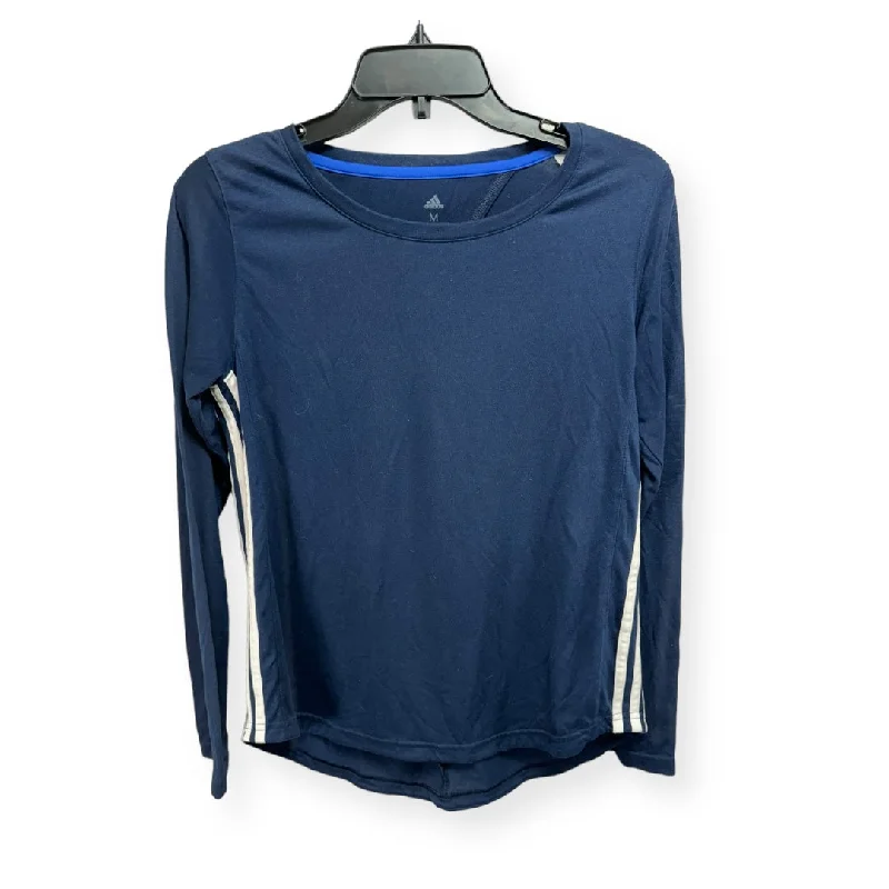 Exclusive Deal Navy Athletic Top Long Sleeve Crewneck Adidas, Size M