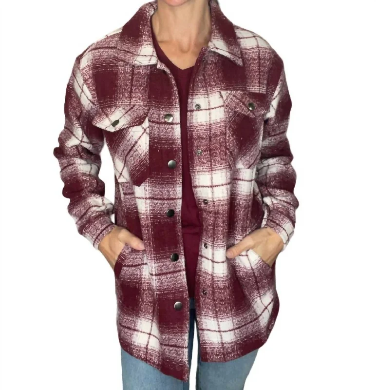 Grand Opening Sale Norah Plaid Shaket In Burgundy