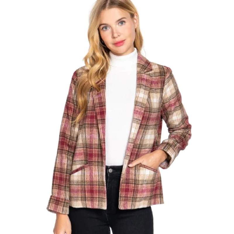 Fantastic Deals Notched Collar Plaid Jacket