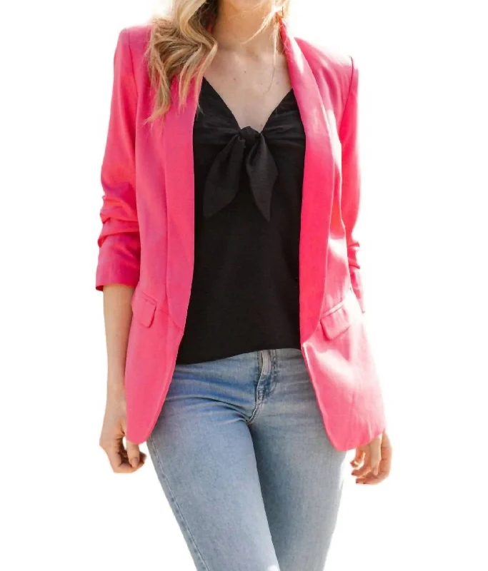 Clearance Event Open Front Collared Blazer In Hot Pink
