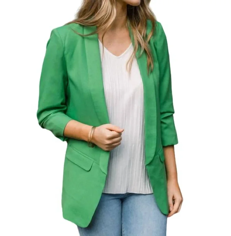 Mega Sale Open Front Collared Blazer In Kelly Green