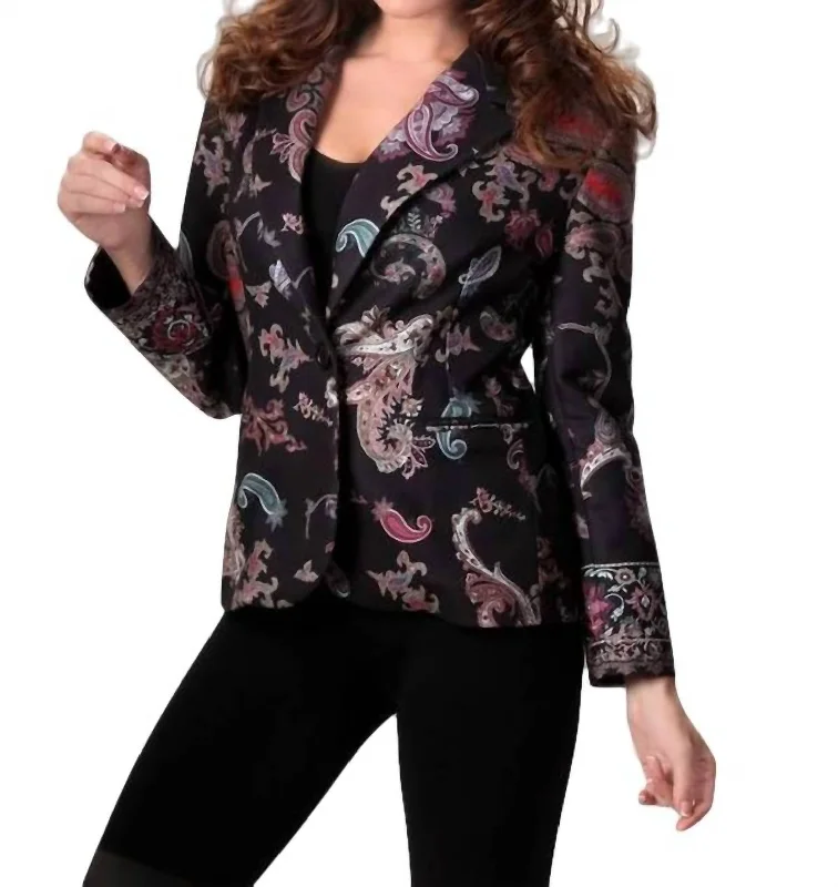 Act Fast Paisley Blazer In Black Multi
