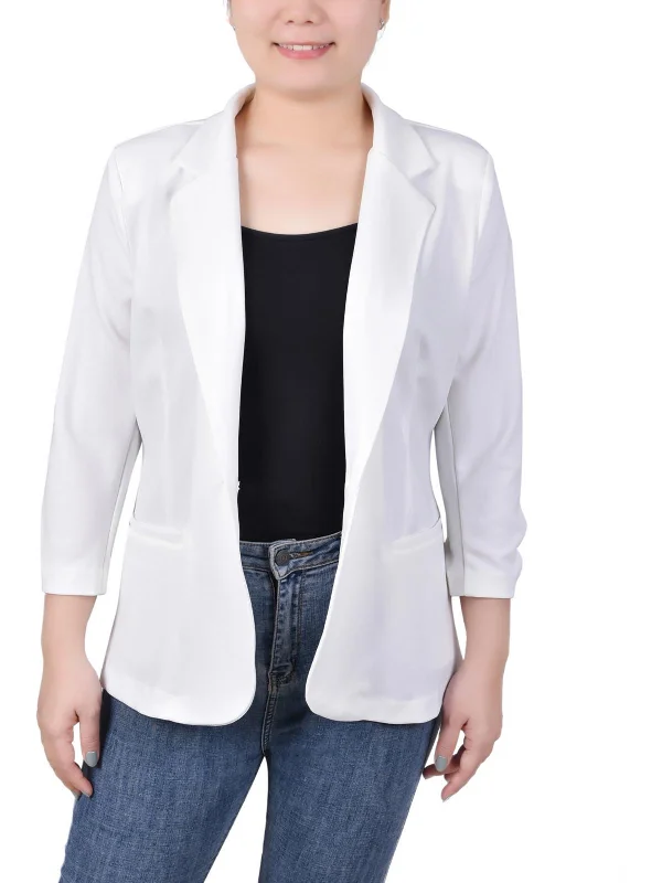 New Deals Petites Womens Stretch Scuba One-Button Blazer