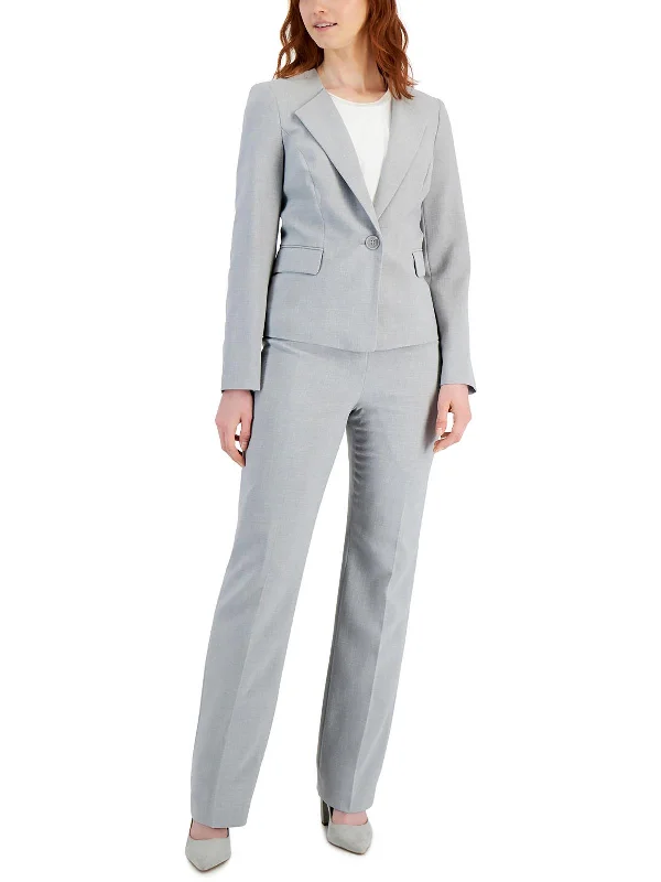 Hurry In Petites Womens Woven Textured One-Button Blazer