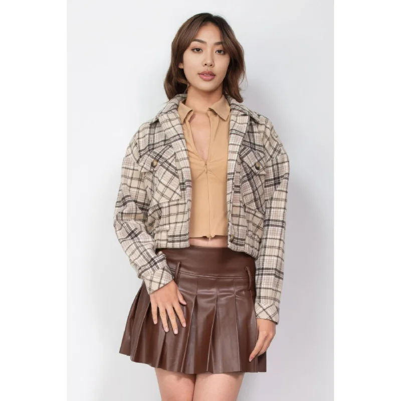 Sale Event Plaid Button-down Crop Jacket