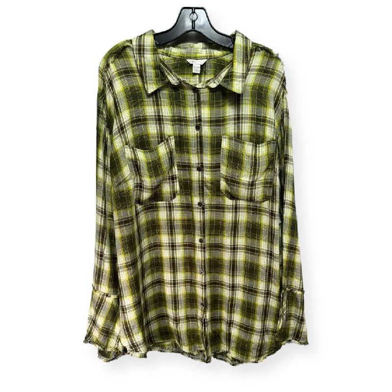 Limited Edition Plaid Pattern Top Long Sleeve Cato, Size 22