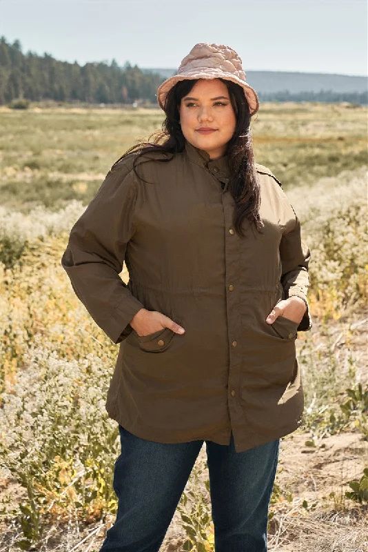 Amazing Deals Plus Size Glossy Drawstring Hem Button-down Coach Jacket