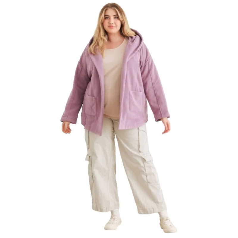 Midnight Madness Plus Two Pocket Open Front Soft To Touch Hooded Cardigan Jacket