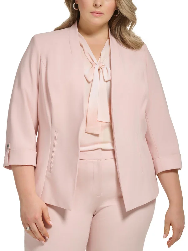 Limited Availability Plus Womens Solid Polyester Open-Front Blazer