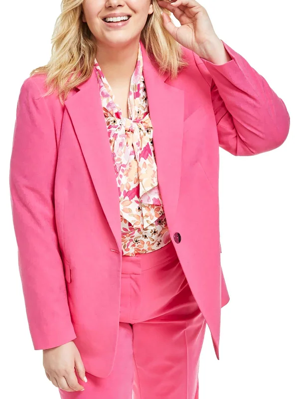 Can't Miss Plus Womens Stretch Polyester One-Button Blazer