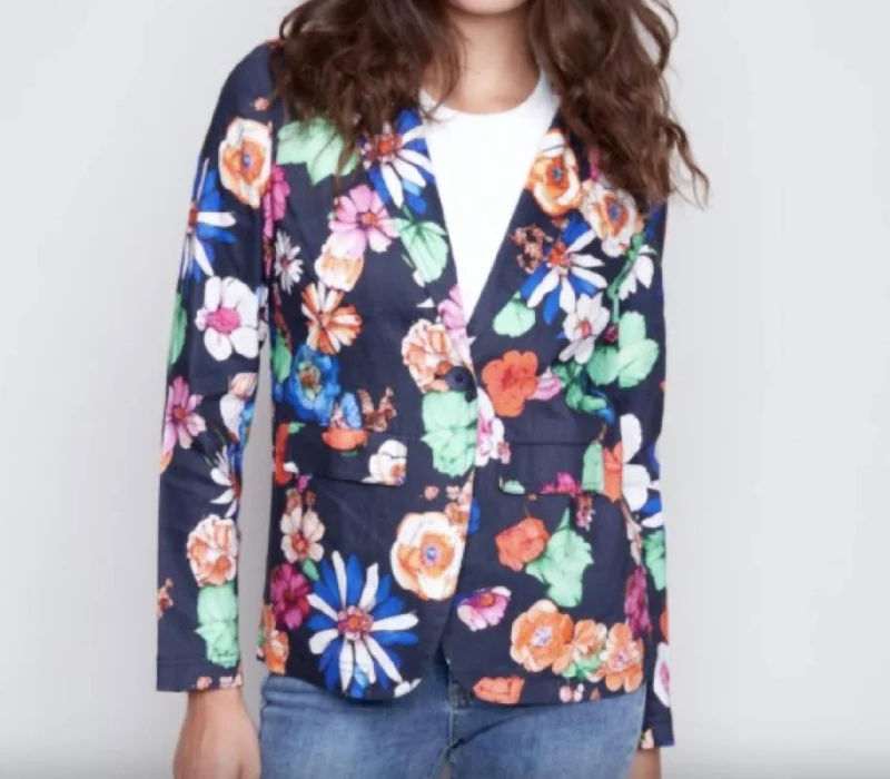 Deep Discounts Printed Linen Blazer In Gardenia