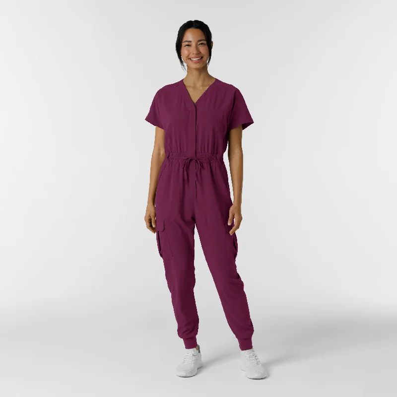 Can't Be Beat RENEW Women's Cargo Jogger Scrub Jumpsuit - Wine