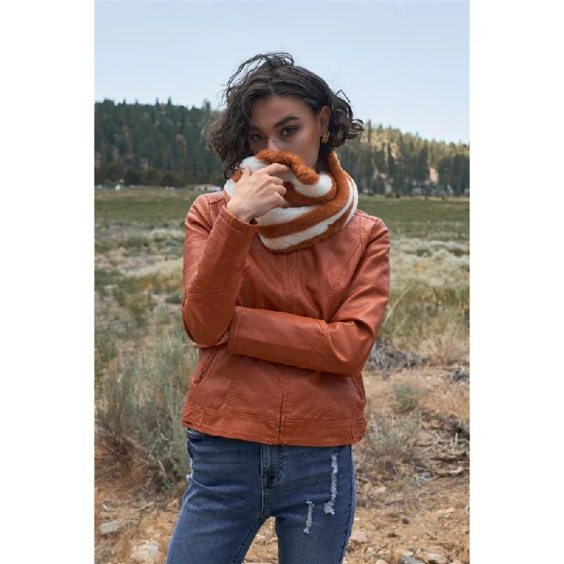 Quick Sale Rust Vegan Leather Long Sleeve Biker Jacket