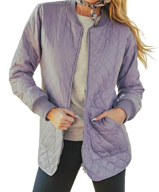 Now or Never Shauna Quilted Bomber Jacket In Lilac