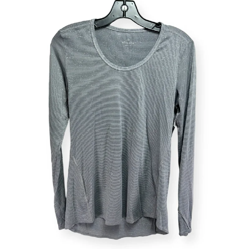 Act Fast Silver Athletic Top Long Sleeve Crewneck Athleta, Size S