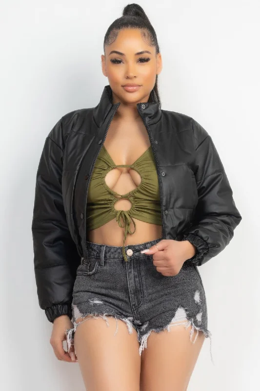 Super Sale Snap Button Padded Crop Jacket