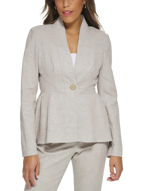Overstock Sale Spring Fling Womens Peplum Linen One-Button Blazer