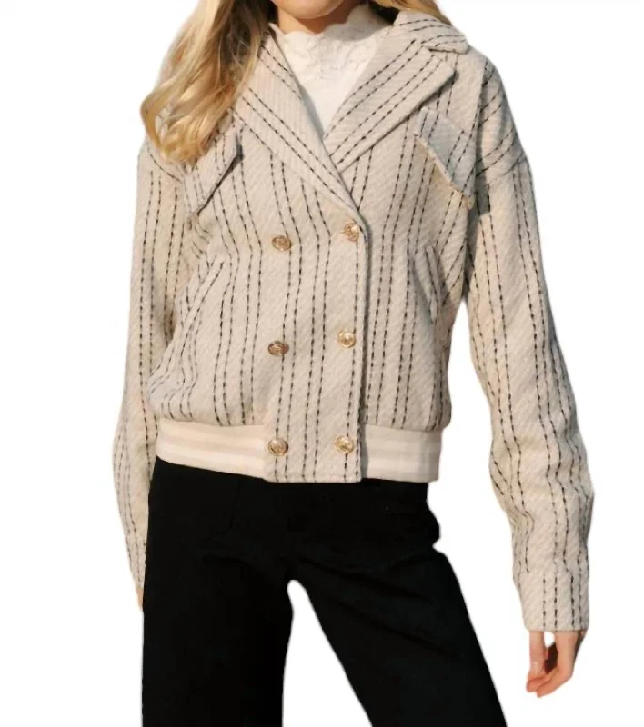 Overstock Stripe Bomber Jacket In Beige
