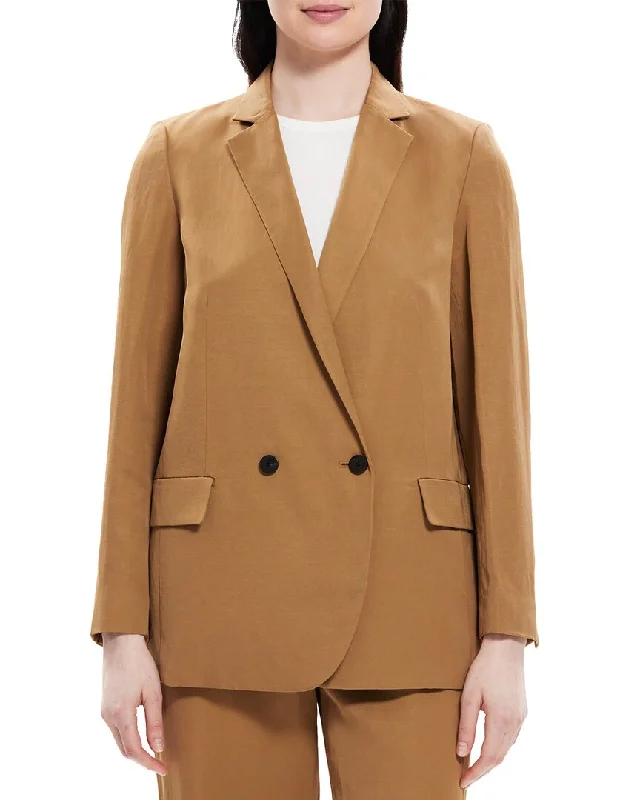 Stock Clearance Theory Double-Breasted Linen-Blend Blazer