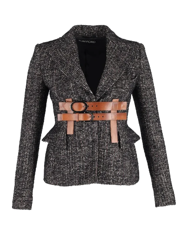 Low Prices Tom Ford Couture Tweed Jacket with Leather Trim in Grey Wool