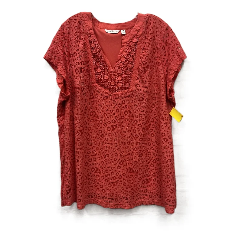 Overstock Top Short Sleeve By Isaac Mizrahi Live Qvc In Pink, Size: 2x