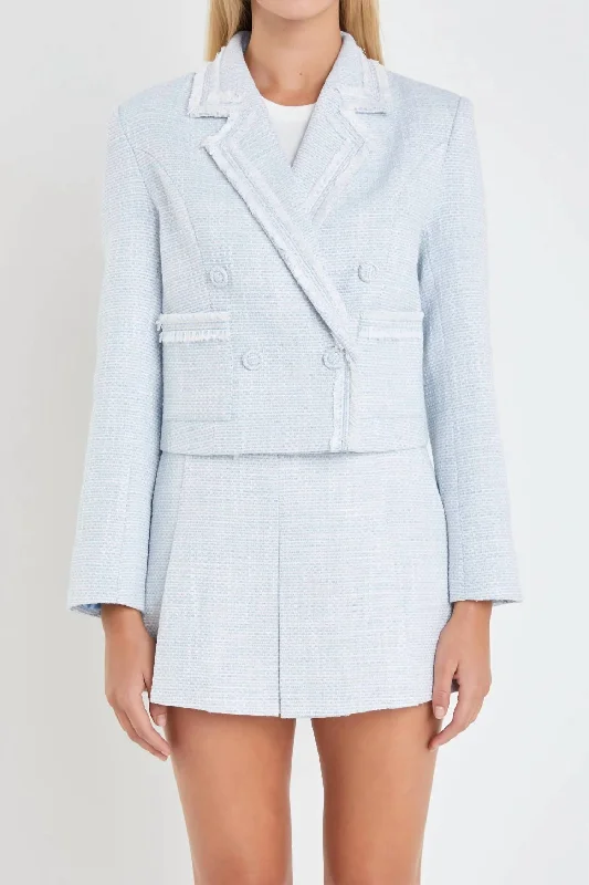 Limited Time Offer Tweed Double Breasted Blazer In Blue