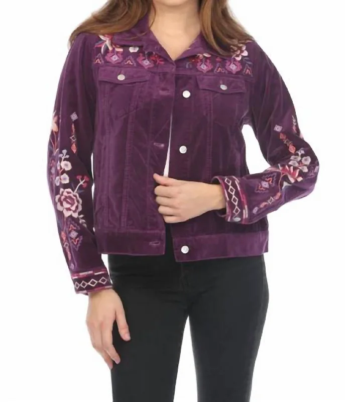 Act Fast Velvet Trucker Jacket In Purple