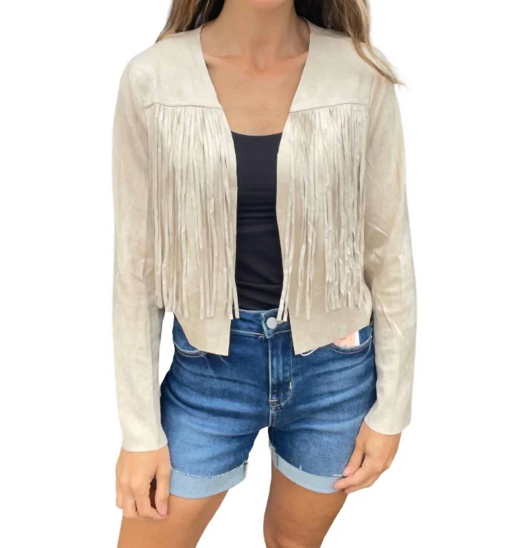 Midnight Sale Western Fringe Suede Jacket In Natural