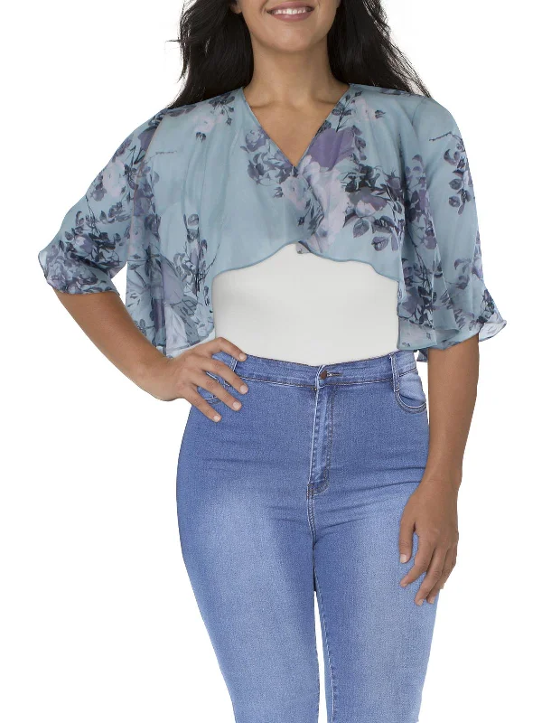 Big Savings Womens Floral Print Metallic Bolero