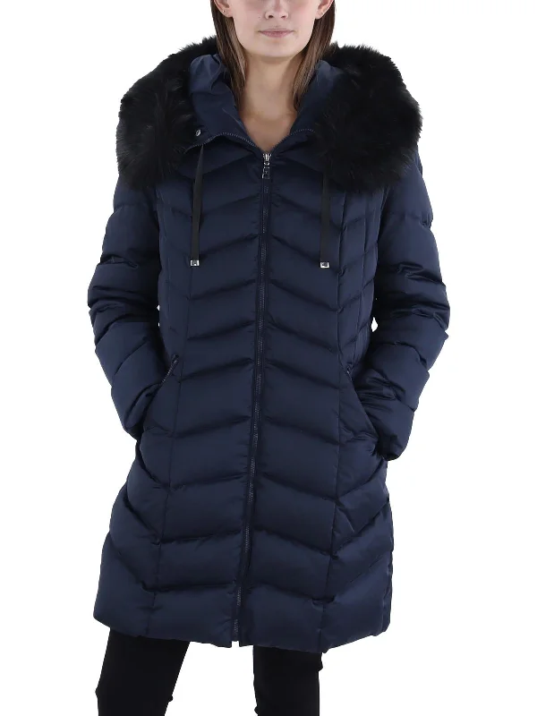 Deal Zone Womens Insulated Faux Fur Trim Puffer Jacket